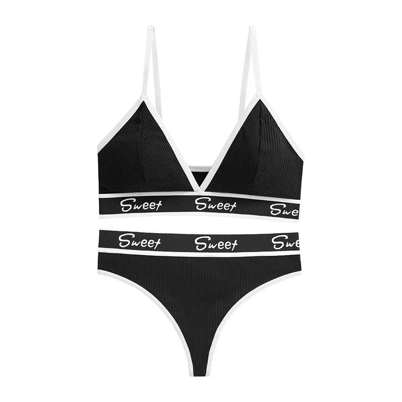 Conjunto de Bralette y Bragas Triangulares Acanaladas para Mujer