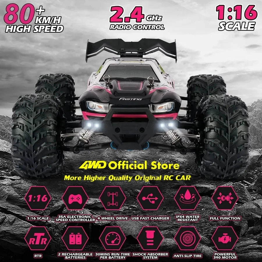 Coche Todoterreno RC 4WD sin Escobillas, Alta Velocidad 50-80 KM/H