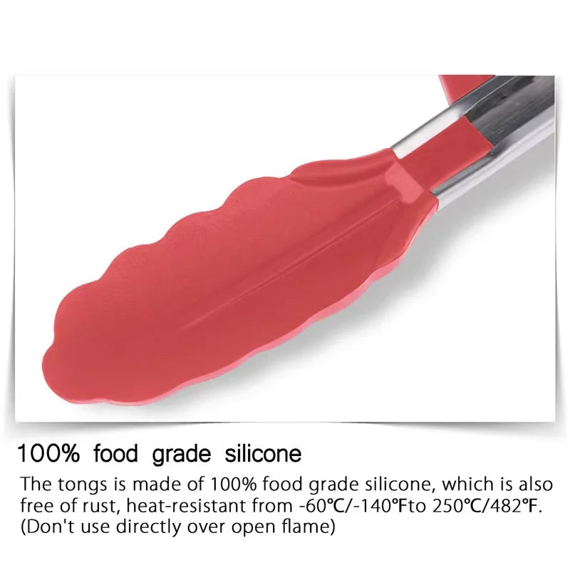 Pinzas de cocina LMETJMA, pinzas para barbacoa de acero inoxidable resistentes al calor con puntas de silicona y diseño de soporte para parrilla de ensalada KC0254