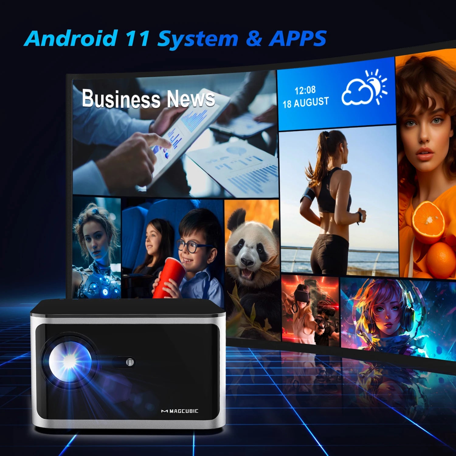 Proyector Magcubic HY350 Pro 580ANSI Android 11 4K 1080P Wifi6 Control de voz Allwinner H713 Enfoque electrónico BT 5,0 cine en casa