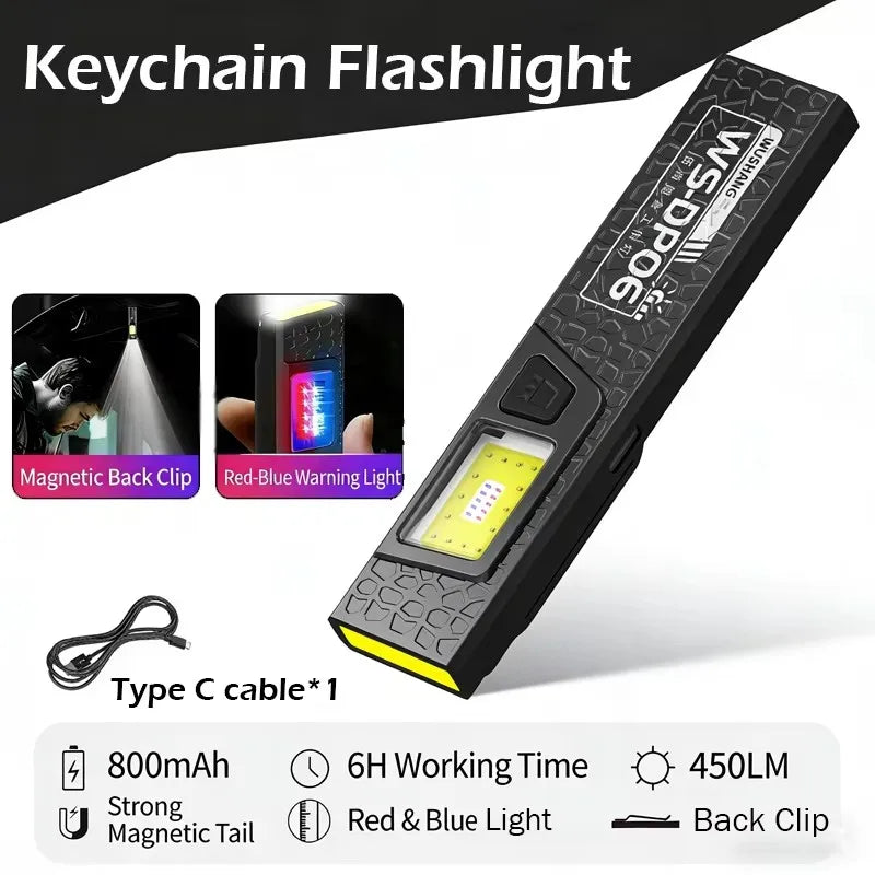 Minilinterna LED COB Tipo C Recargable con Clip Magnético