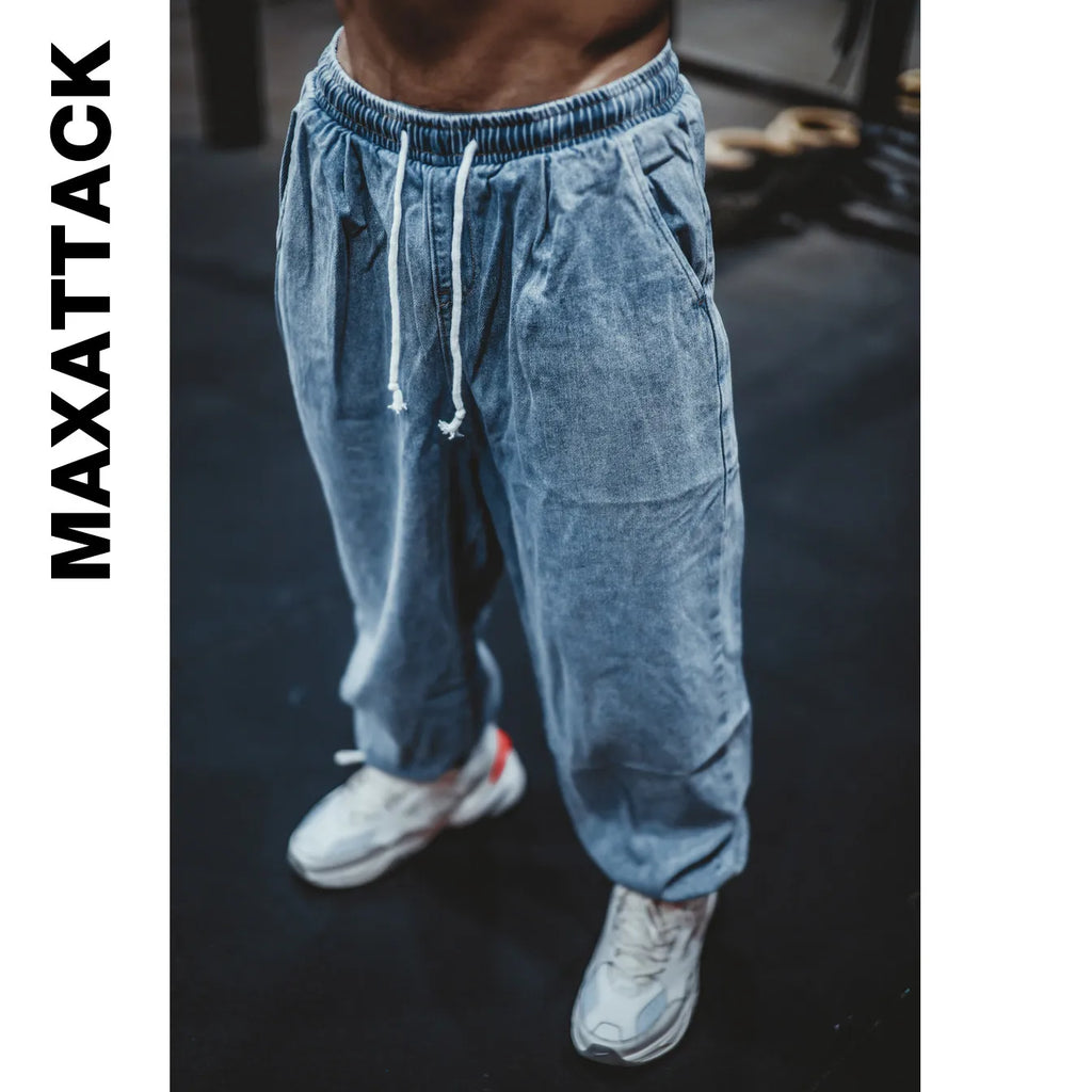 Pantalones Vaqueros Jogger Holgados para Hombre, Negro y Azul, Talla Grande
