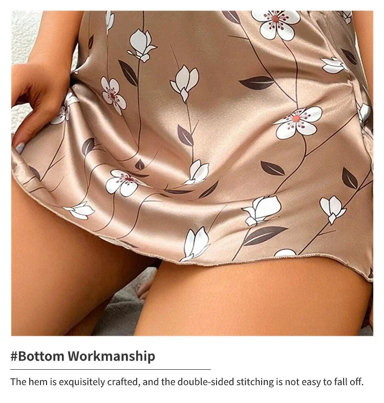 Ropa de dormir para mujer, camisón de satén con estampado Floral de verano, vestido de noche informal sin mangas con espalda descubierta, camisón Sexy, ropa para el hogar
