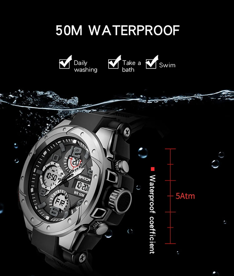 Reloj Militar SANDA Digital LED Doble Pantalla para Hombre