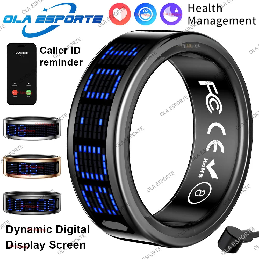 Anillo inteligente con pantalla dinámica 5 ATM impermeable oxígeno en sangre Monitor de ritmo cardíaco durante el sueño anillo deportivo hombres mujeres anillo de moda
