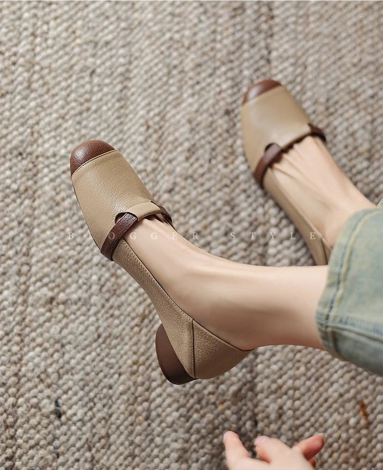 Zapatos Mary Jane vintage de cuero suave para mujer de otoño 2025, tacón grueso, suela suave cómoda, elegante y versátil