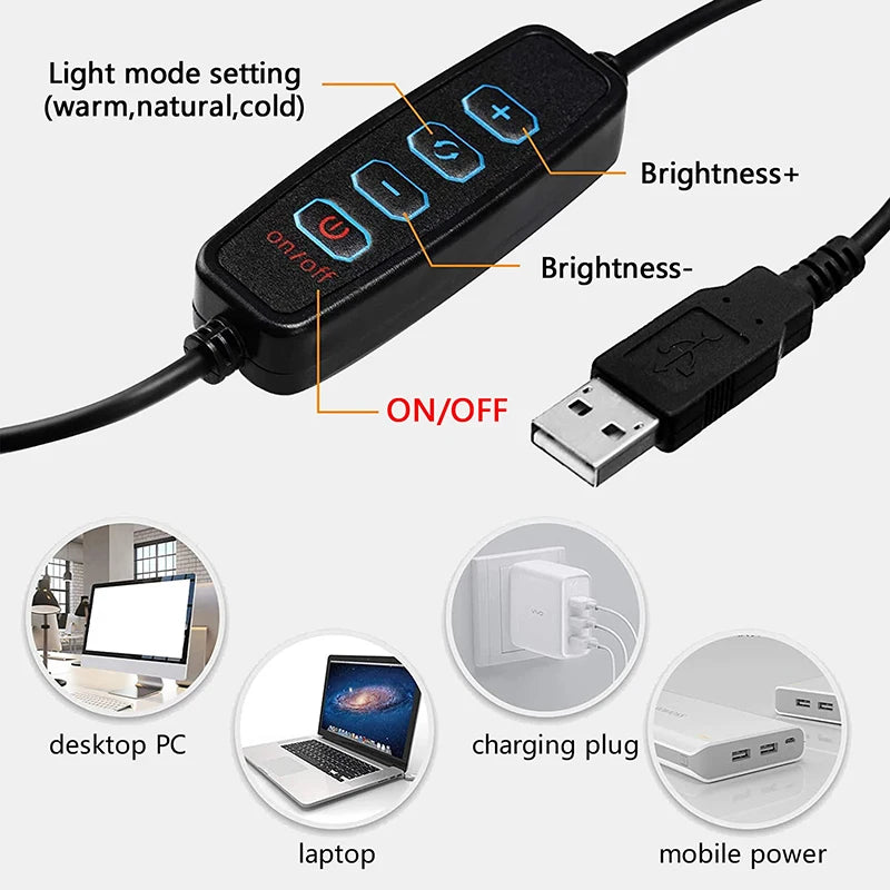 Anillo de luz LED de escritorio para Selfie, lámpara con soporte para teléfono para Selfie, transmisión en vivo, maquillaje, YouTube, estudio de fotografía y vídeo, 6/10/12 pulgadas