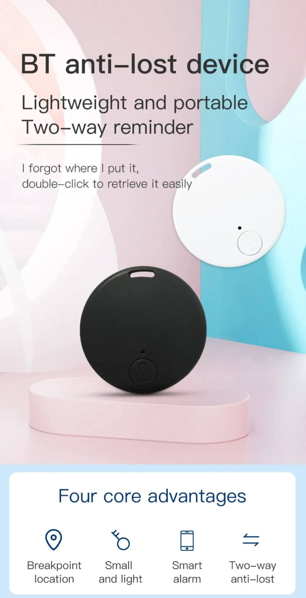 Mini Rastreador Bluetooth Antipérdida para Mascotas, Niños y Billetera