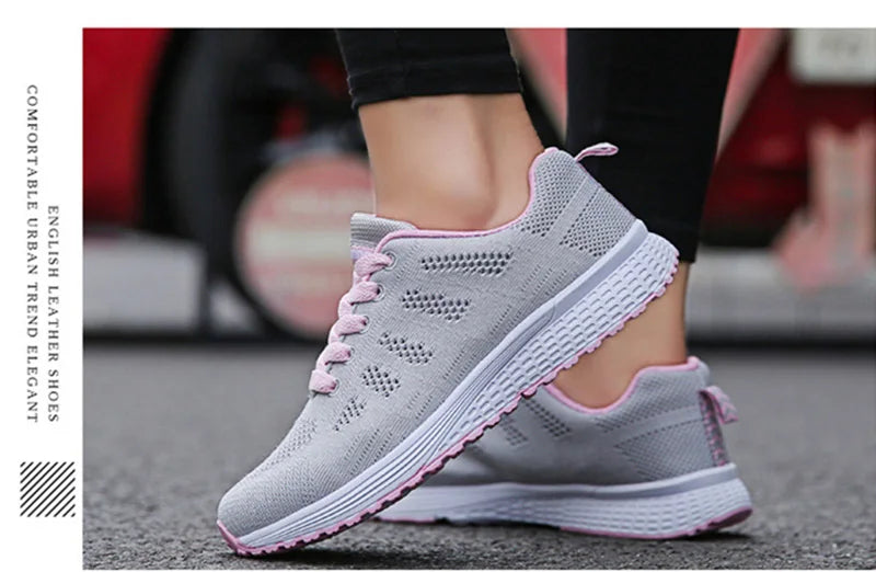 Zapatos informales para mujer, zapatillas planas de malla transpirables a la moda, zapatillas de deporte para mujer 2021, zapatos vulcanizados para gimnasio, calzado blanco para mujer