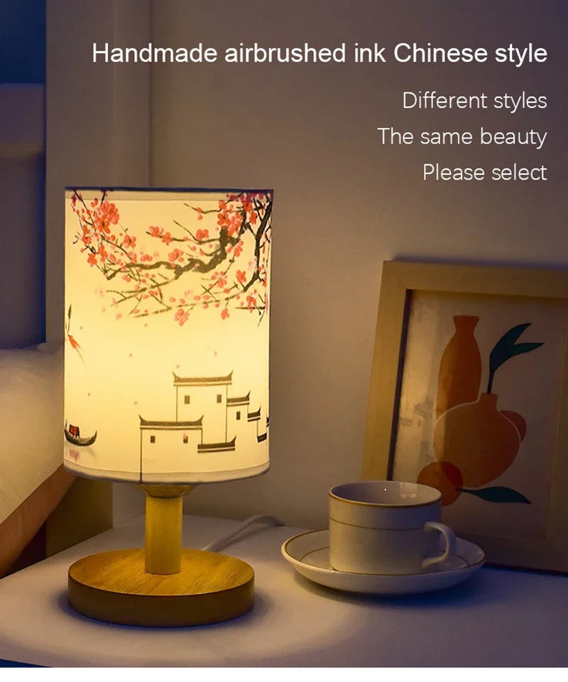 Lámparas de mesa de decoración cuadrada LED, estilo chino Simple, regulable, enchufe europeo, luz nocturna, pantalla de tela, luces de noche para dormitorio