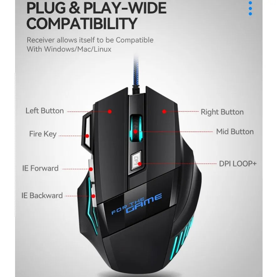 1 unidad, nuevo ratón USB para juegos Hyperspeed, ratón ergonómico retroiluminado RGB para juegos, ratón con cable 7D Esports para ordenador portátil y Gamer
