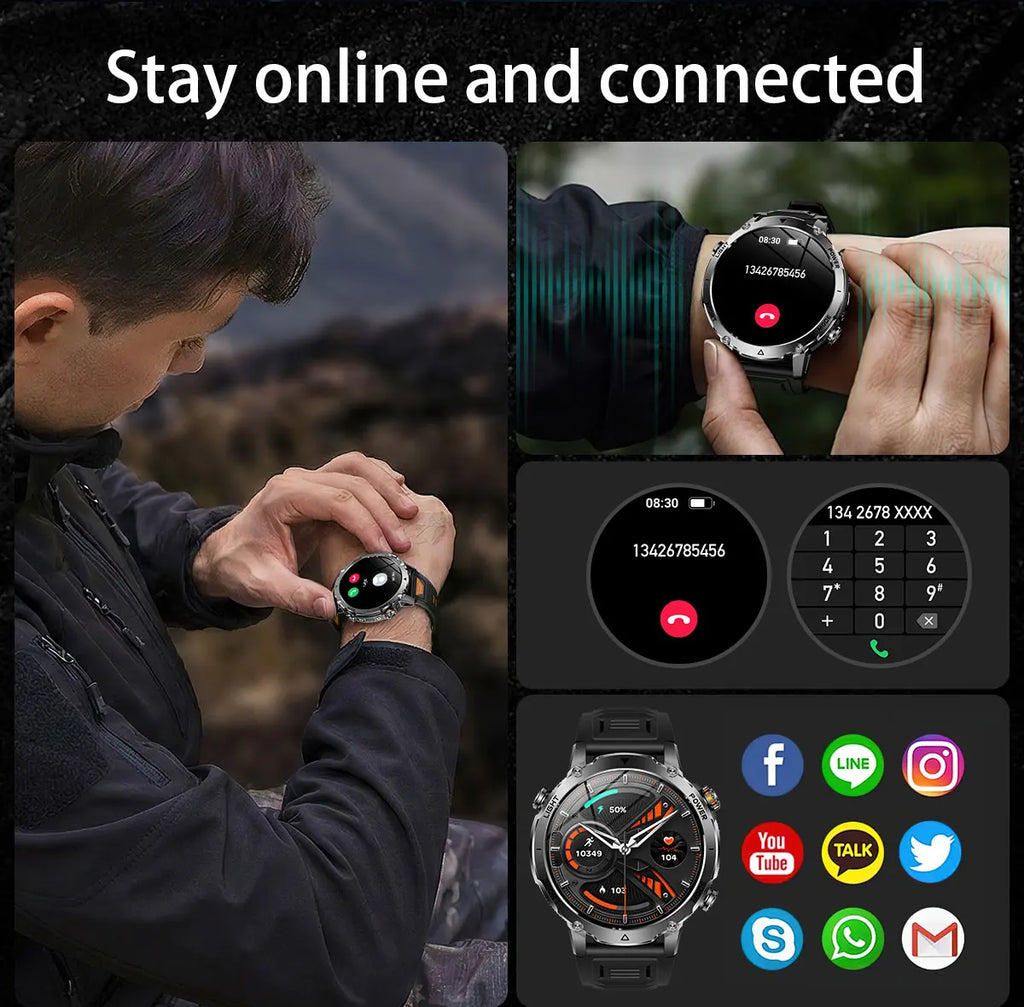 Reloj Inteligente Deportivo Militar 1400mAh Bluetooth