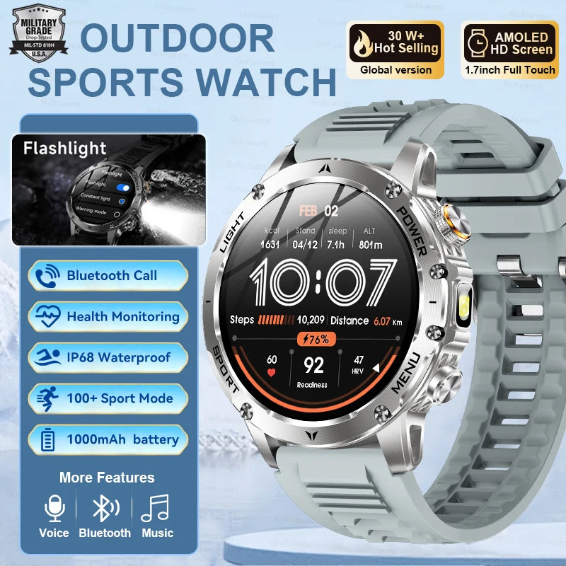 Reloj Inteligente Deportivo AMOLED con Batería 1000mAh, Brújula y GPS