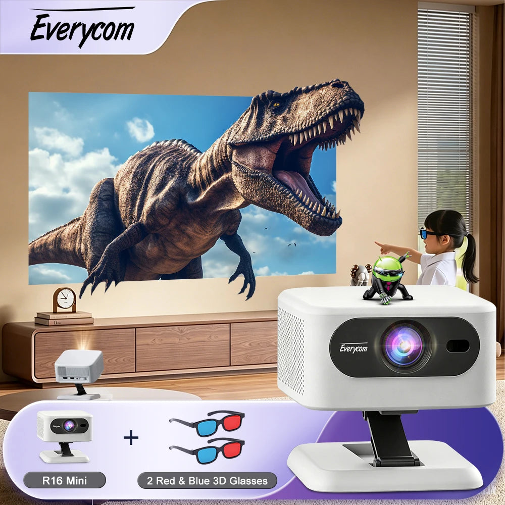 Proyector de Gafas 3D Everycom R16 Mini+Two Rojo y Azul, Versión Android, 14000 Lúmenes, Cine en Casa