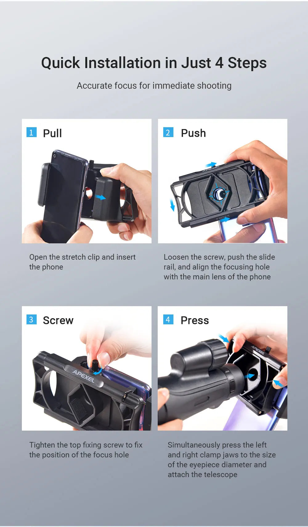 Adaptador Universal 360° para Teléfono en Telescopio APEXEL