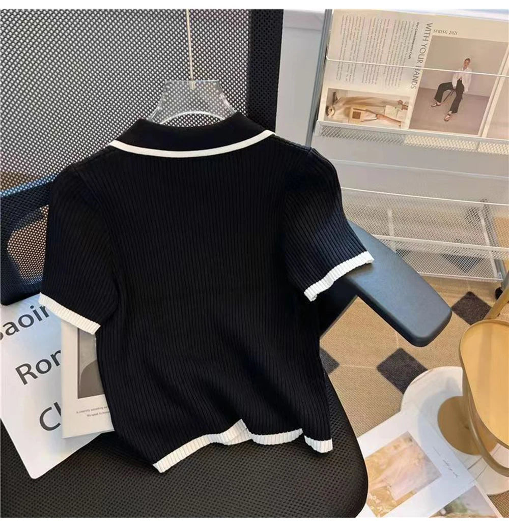 Camiseta de Punto Seda Helada para Mujer, Manga Corta