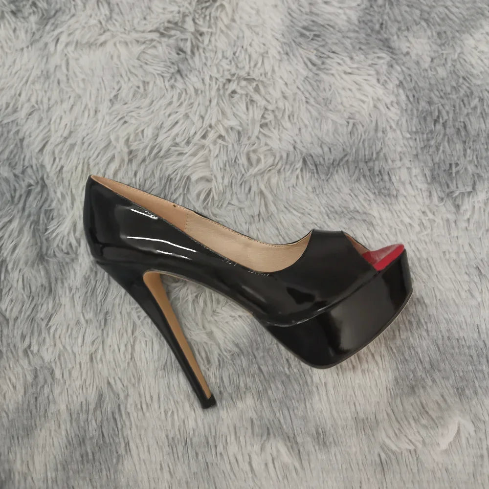 Zapatos de Tacón Aguja con Plataforma Peep Toe 14cm - Charol