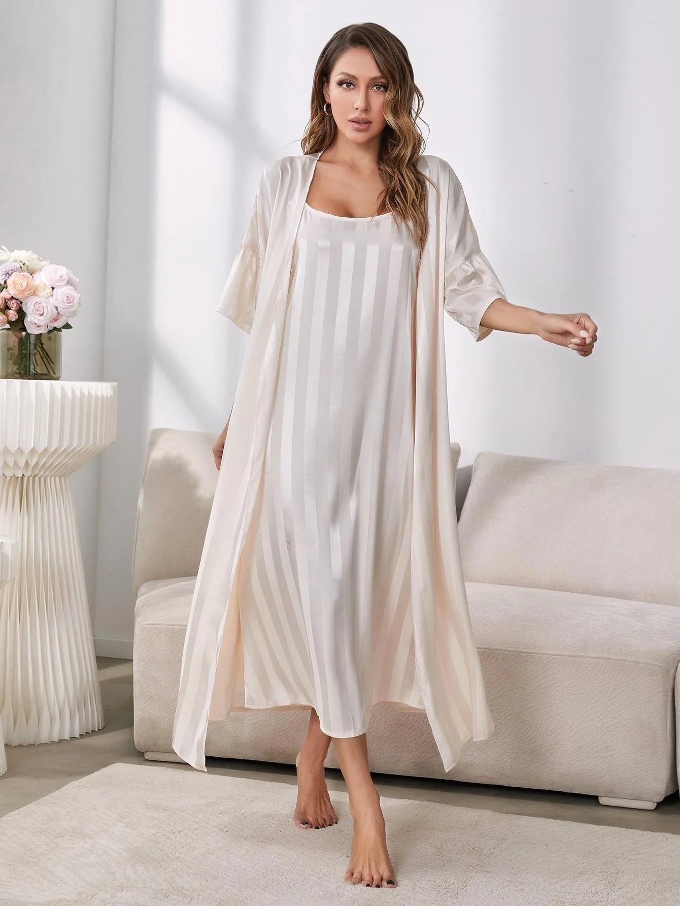 Conjunto de Pijama de Seda Helada para Mujer — Manga Larga