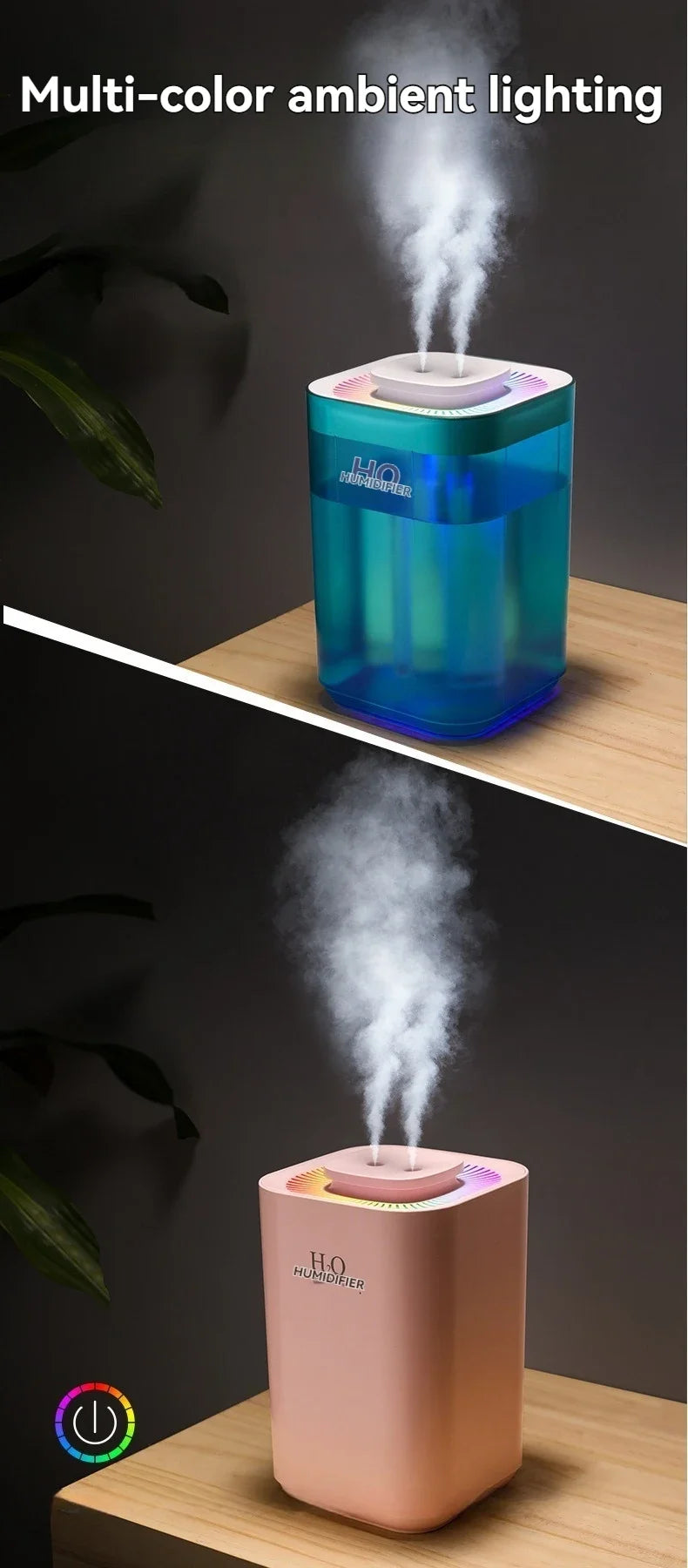 Humidificador con luz nocturna, 3.3L de gran capacidad, filtro dual, máquina de aromaterapia, USB, apagado silencioso programado, para dormitorio y coche