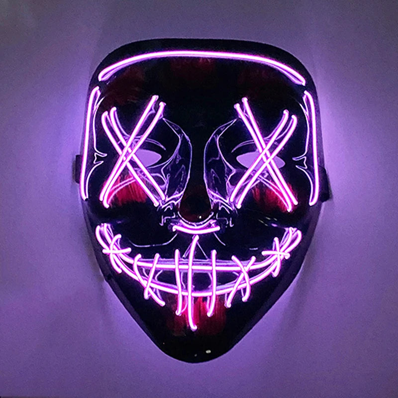 Máscara LED Inalámbrica Brillante para Halloween, Suministros para Fiestas, Máscara de Purge de Neón, Cosplay, Máscaras Faciales Luminosas, Accesorios para Carnaval y Festivales