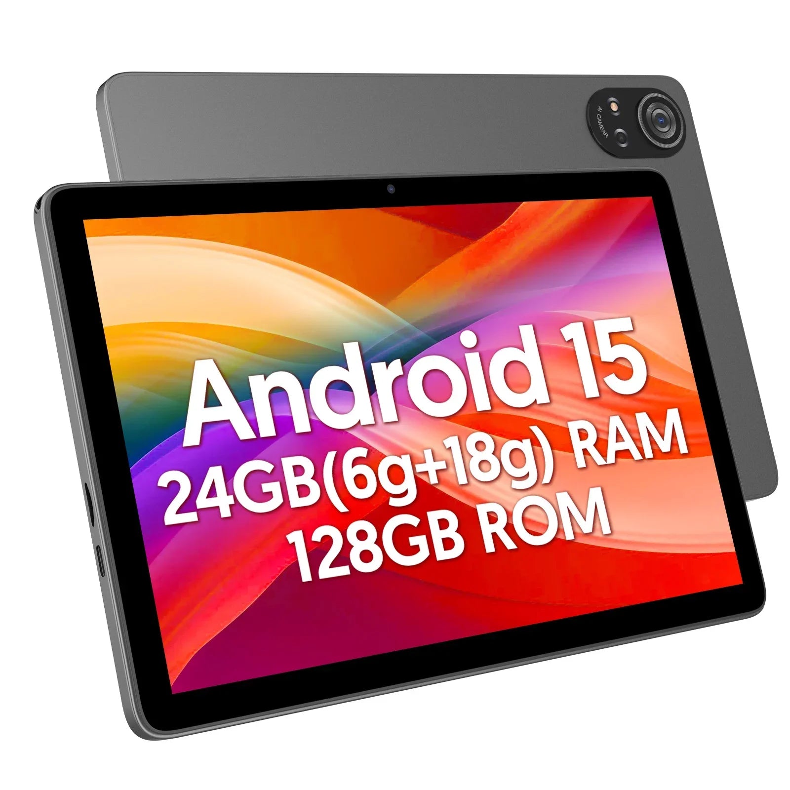 BAKEN tableta Android 15 de 10 pulgadas, procesador penta-core A333, 24GB (6GB + 18GB de expansión) RAM + 128GB ROM, 5G WiFi, 8000mAh