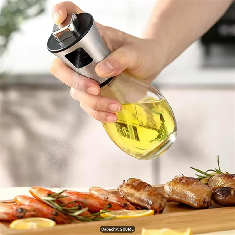 Pulverizador de aceite de oliva para cocinar, pulverizador de aceite de oliva de vidrio de 200 ml, rociador de aceite vegetal con embudo, rociador de aceite, hornear, freír, barbacoa