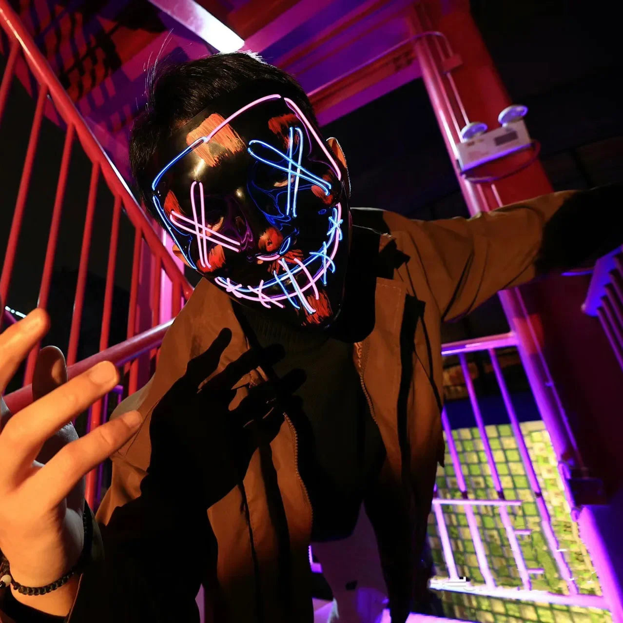 Máscara Led Halloween Carnaval Navidad Fiesta de disfraces Club nocturno Máscara temática de película luminosa La purga Máscara de cosplay brillante