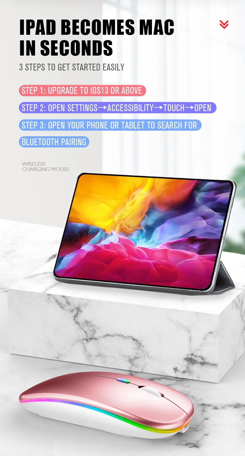 Ratón inalámbrico Bluetooth 5,0 con luz RGB recargable por USB para ordenador portátil, PC, Macbook, 2,4 GHz, 1600DPI