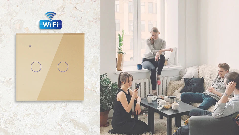 Interruptor inteligente de encendido y apagado con WiFi, dispositivo con botón de encendido de 220V, para pared, Alexa, Google Home, sin cable neutro, UE, dos vías