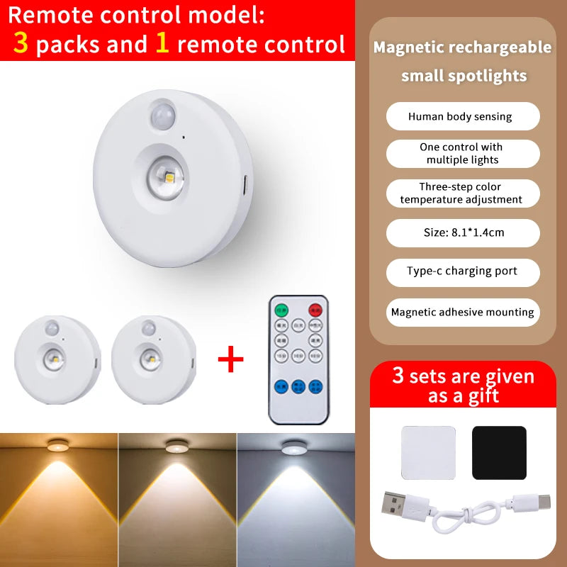 Lámpara LED con Sensor PIR Recargable para Gabinete