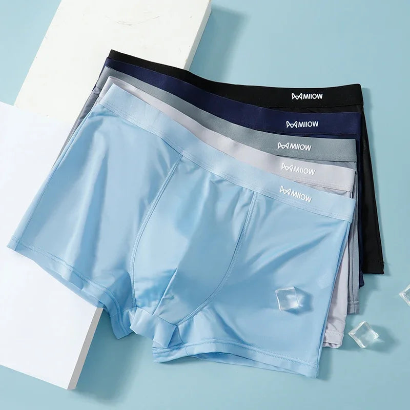 MiiOW, 3 uds., Boxershorts finos de seda helada para verano para hombre, ropa interior antibacteriana de grafeno para hombre, bragas transpirables y frescas para hombre, Boxershorts