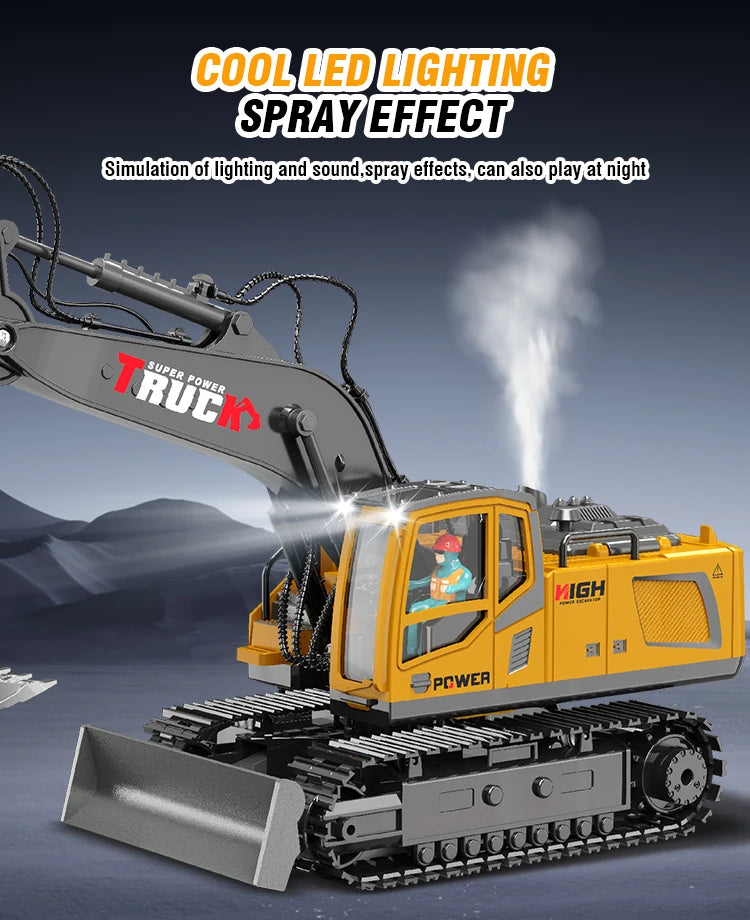 Excavadora RC 17 Canales Control Remoto 2.4G Camión Construcción