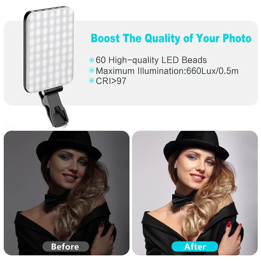 Nueva luz para selfies, 60 luces LED para teléfono, luz de relleno, 7 modos de salida, Kit de lámpara de vídeo regulable 2500K-6500K, Panel de luz bicolor CRI 97+