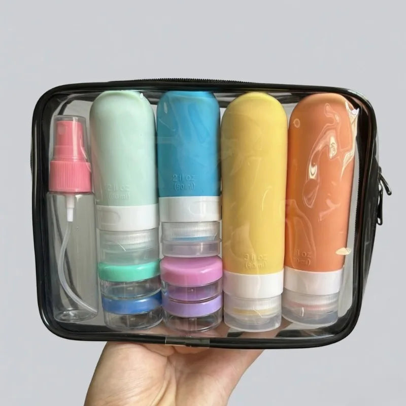 Juego de 17 Botellas de Viaje de Silicona, Envases de Aseo a Prueba de Fugas para Champú, Acondicionador, Cosméticos, Kit de Accesorios Recargables