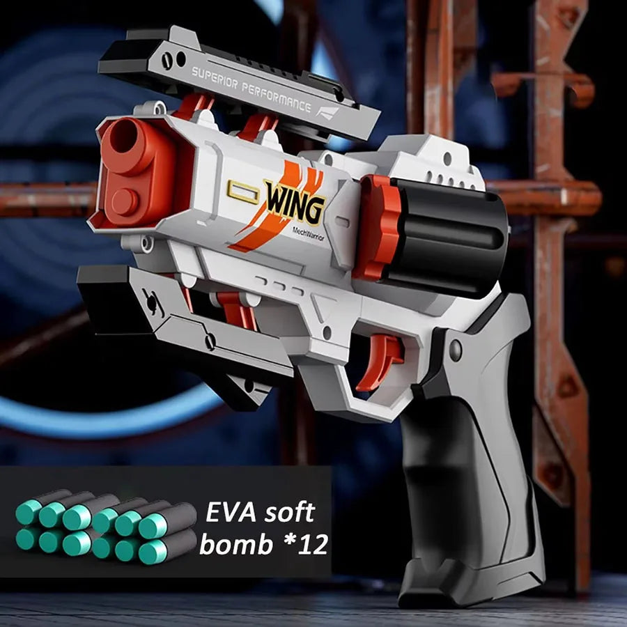 Pistolas de balas suaves para niños, juguete para niños y adultos, pistola de balas de espuma EVA, revólver de deformación rápida, juguetes de tiro al aire libre, regalos