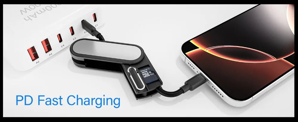 Cable USB-C a USB-C BUDI 65W con Almacenamiento de Tarjetas