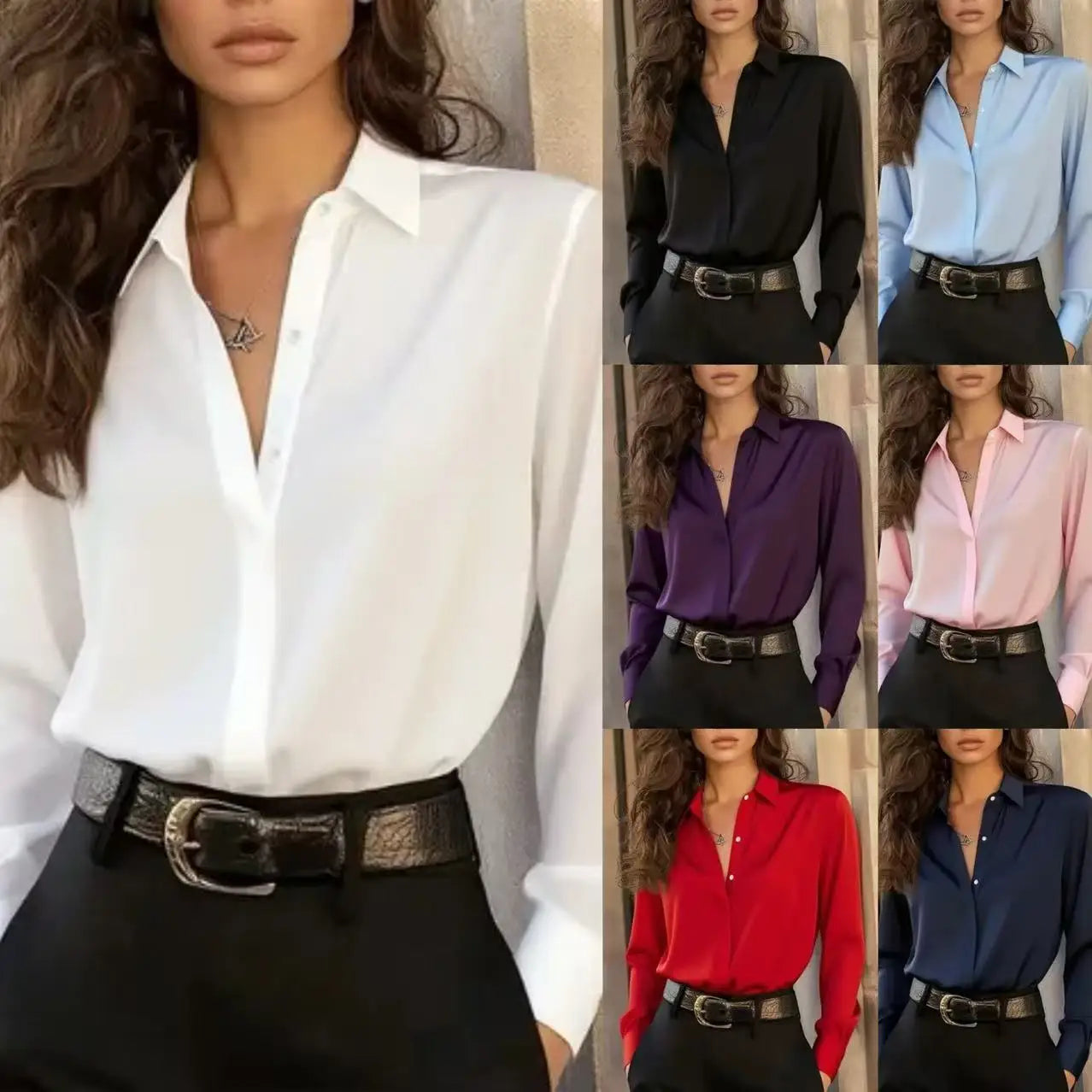 Blusa de Manga Larga con Botones, Estilo Oficina