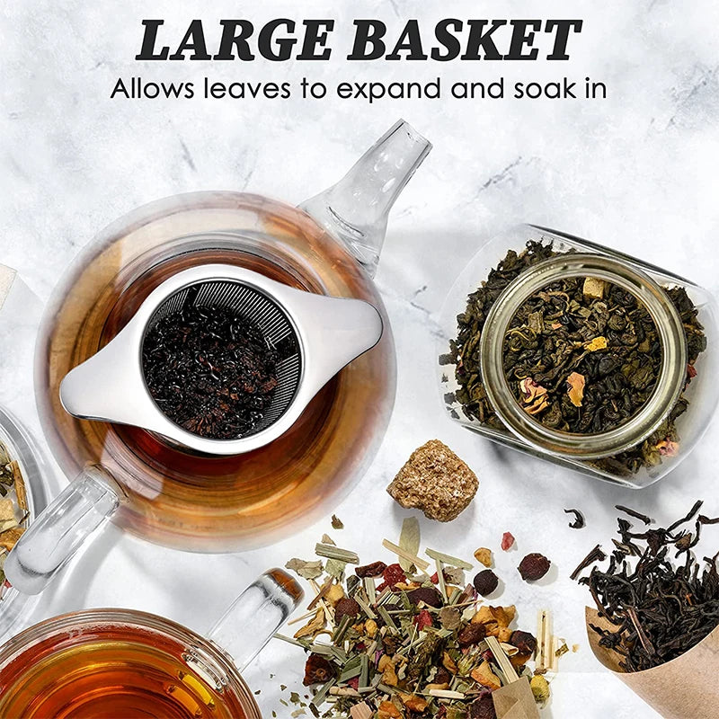 LMETJMA-colador de malla para infusor de té de acero inoxidable, con asas dobles, de gran capacidad, para empare el té de hojas sueltas, JT209