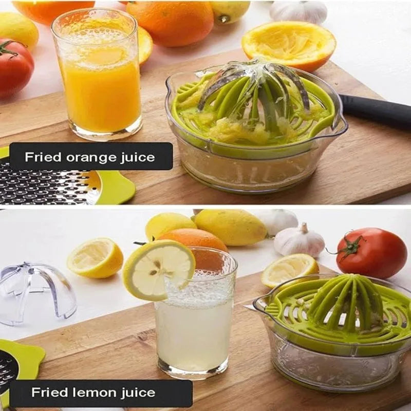 Exprimidor Manual de Cítricos 4 en 1 para Limón y Naranja con Taza Medidora Integrada y Rallador