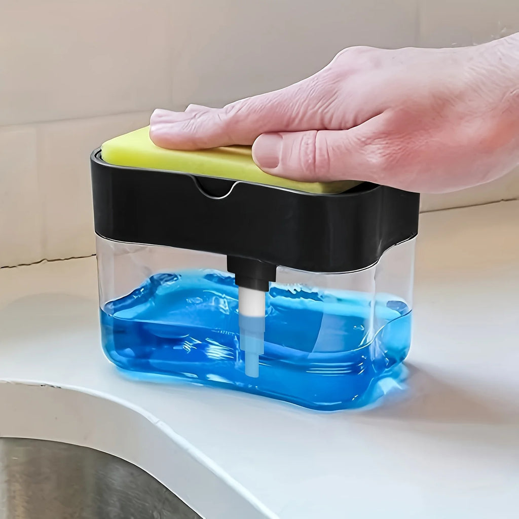 Dispensador de jabón para lavavajillas con estante de esponja, operación manual, prensa de líquido para lavavajillas, adecuado para fregadero de cocina