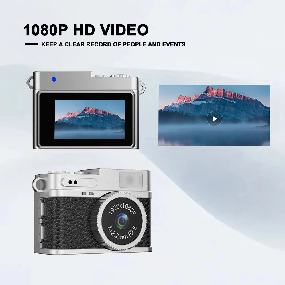 Mini Cámara Digital 1080P con Pantalla IPS, Grabadora de Video Portátil Retro