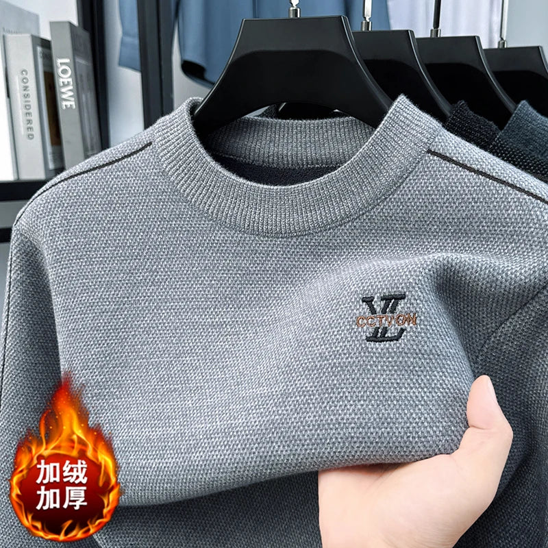 Suéter de Hombre Cuello Redondo Grueso de Invierno Color Sólido