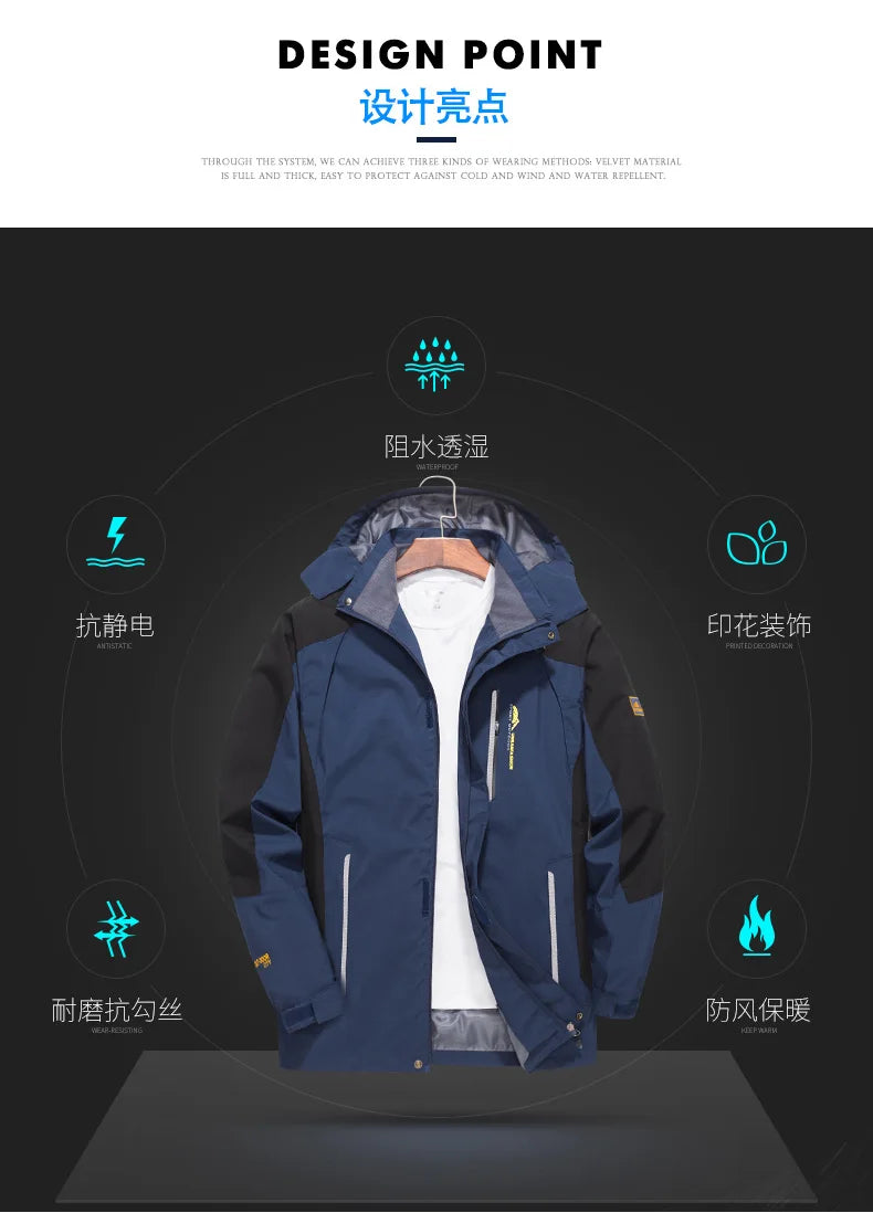 Chaqueta Repelente al Agua con Capucha Desmontable para Hombre