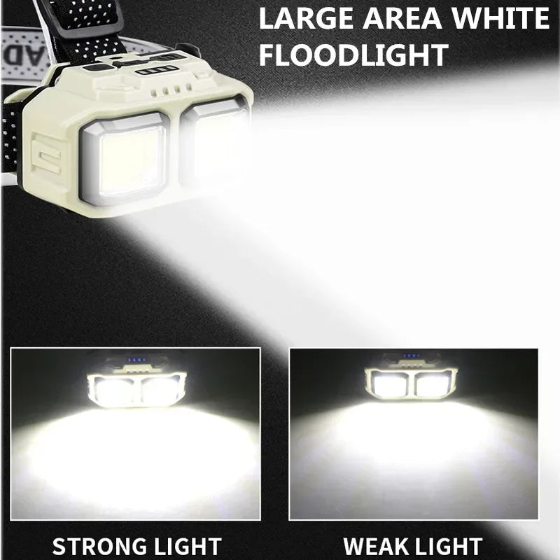 Linterna Frontal LED COB Recargable USB para Camping y Pesca
