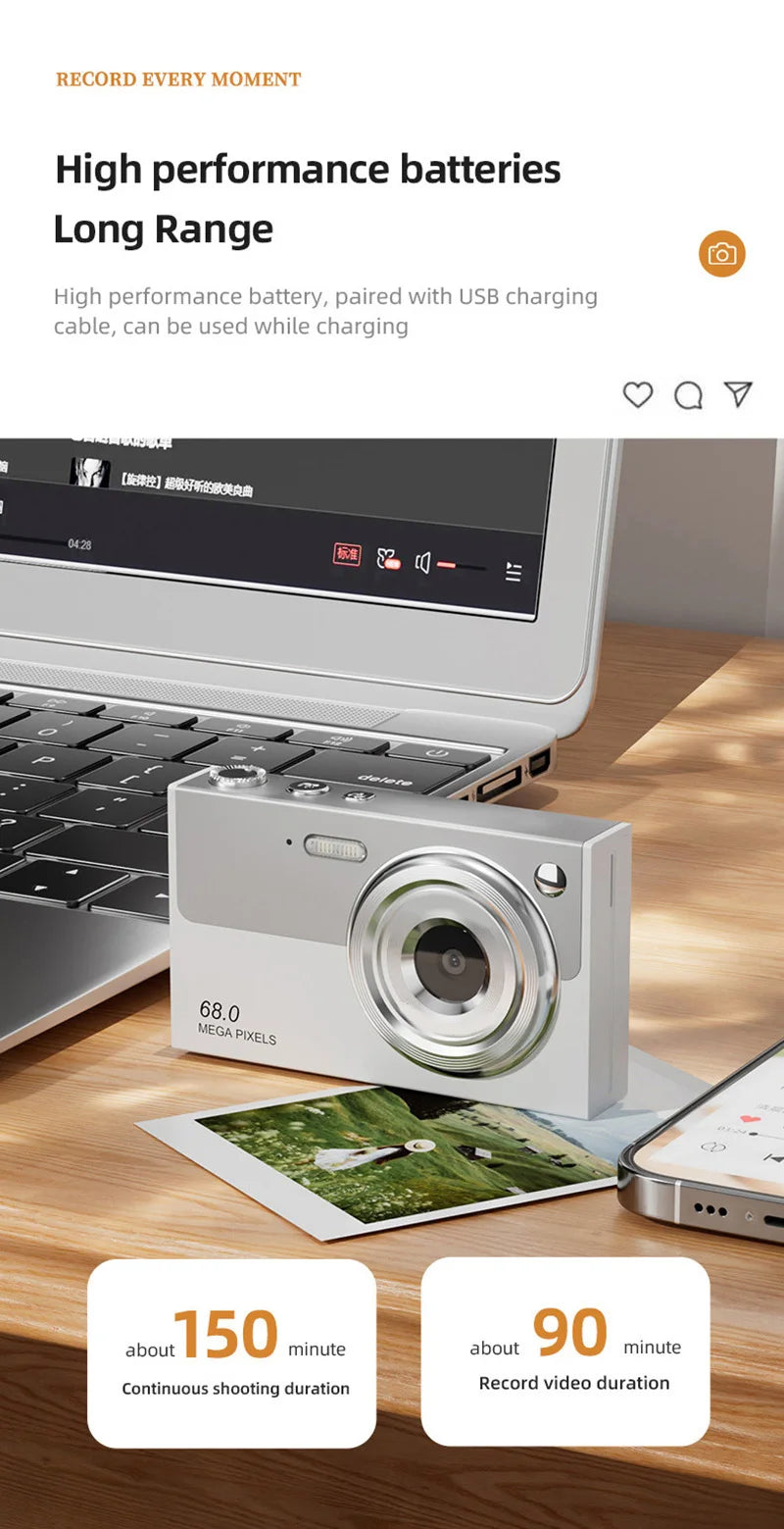 Cámara Digital Lenovo 68MP 4K WiFi Doble Lente para Selfies
