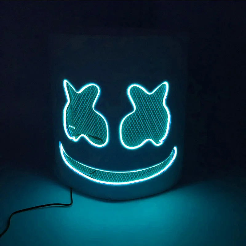 Casco Luminoso con Cable EL de DJ Marshmello, Máscara LED Brillante, Máscara Luminosa para Toda la Cabeza para Festivales Rave EDM, Halloween, Cosplay