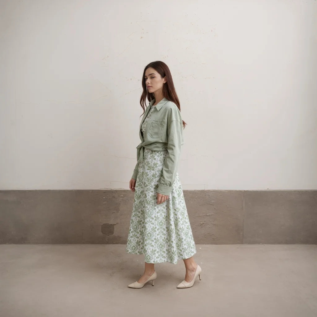 Conjunto de camisa y vestido de lino y algodón para mujer, estampado de moda con bolsillo, colección de vestidos de alta calidad, conjunto elegante de 2 piezas para otoño