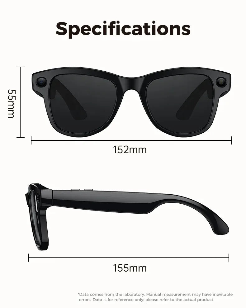 Lentes Inteligentes M02 con IA, Reproductor de Música con Llamadas Bluetooth, Cámara de 8MP, Traducción en Más de 100 Idiomas, Lentes de Sol con Caja de Carga