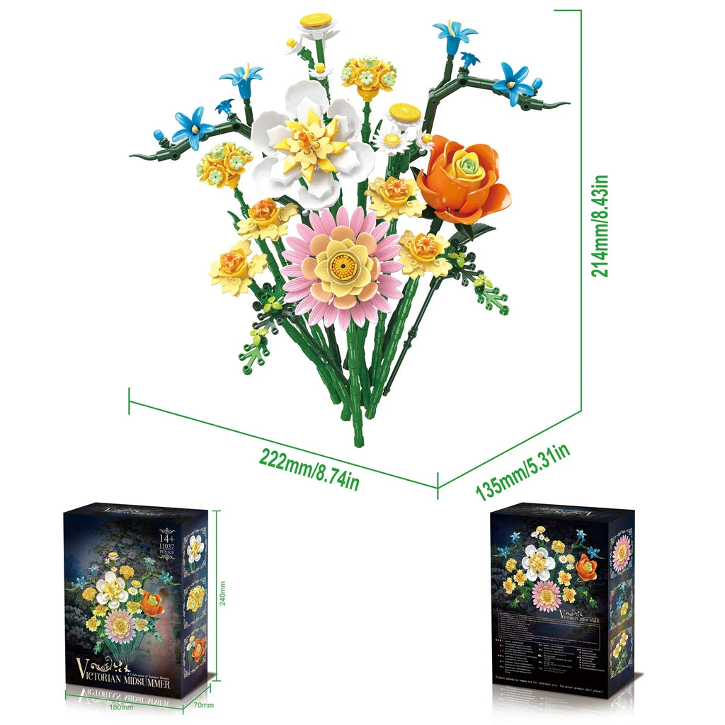 Bloques de Construcción de Ramo de Rosas, Modelo de Flor Botánica DIY, Decoración Creativa para el Hogar, Regalo para Ella, Mujeres y Adultas, Día de San Valentín, Día de la Madre