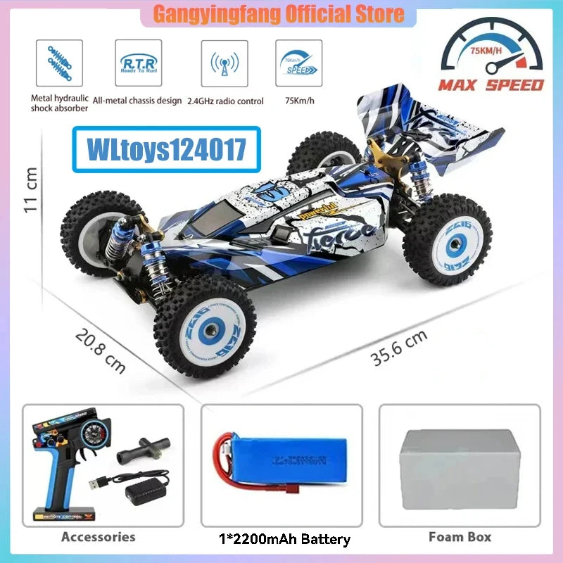 75 KM/H WLtoys 124016 V8 RC coche sin escobillas 4WD eléctrico de alta velocidad todoterreno Control remoto Drift Rc coches para adultos Juguetes